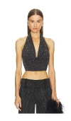 Alice And Olivia Dani Embell Deep Cowl Tie Halter Top In Brown