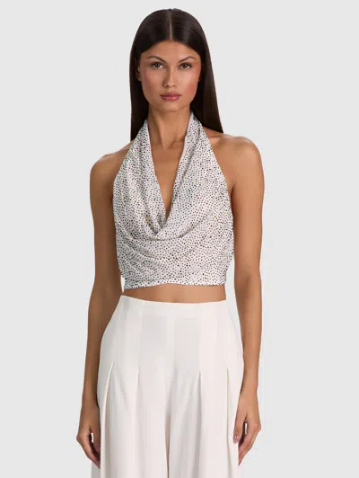 Alice And Olivia Dani Embellished Halter Top In Brown