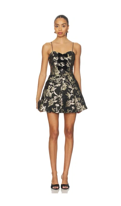 Alice And Olivia Daniela Floral Metallic Bow-front Mini Dress In Black