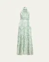Alice And Olivia Danika Halter Maxi Dress With Belt In Vanity Pistachio