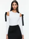 Alice And Olivia Dara Shoulder Slit Pullover In Ecru/black