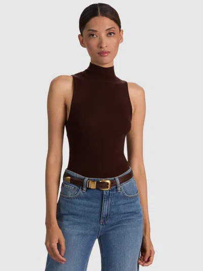 Alice And Olivia Darcey Wool Sleeveless Turtleneck In Dark Chocolate