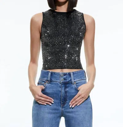 Alice And Olivia Darina Embellished Cropped Tank Top In Black