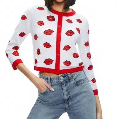 Alice And Olivia Daroda Kiss Crewneck Cropped Cardigan In Multicolor