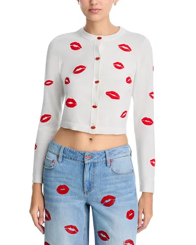 Alice And Olivia Daroda Lip Cardigan Sweater In Gray