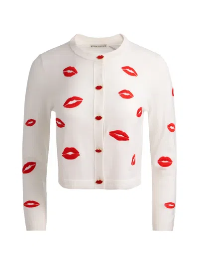 Alice And Olivia Daroda Lips-print Cardigan In White