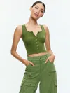 Alice And Olivia Daryn Button Through Cropped Tank In Avocado