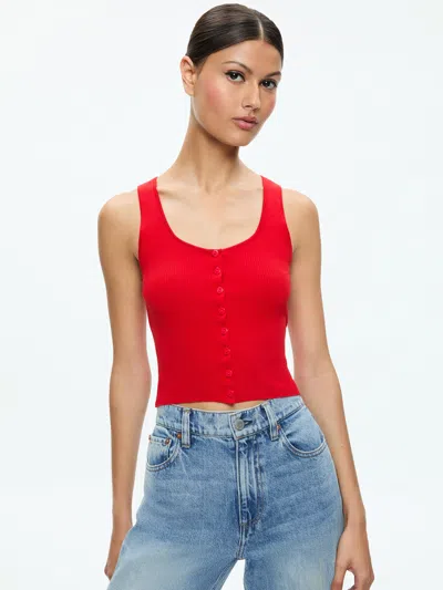 Alice And Olivia Daryn Button Through Cropped Tank In Red Apple