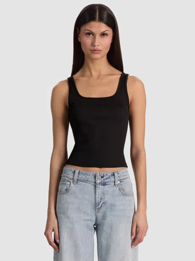 Alice And Olivia Daryn Ribbed Tank In Black