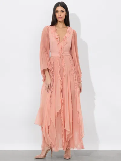 Alice And Olivia Day Sunburst Sleeve Maxi Dress In Rose Tan