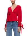 Alice And Olivia Clarissa Deep V Blouse In Red