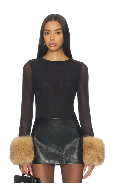 Alice And Olivia Delaina Crop Top With Removeable Faux Fur Cuff In Black