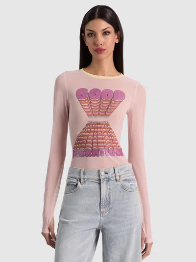 Alice And Olivia Delaina Embellished Top In Good Vibrations