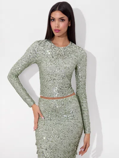 Alice And Olivia Delaina Embellished Top In Sea Spray