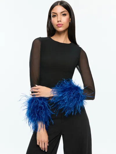 ALICE AND OLIVIA DELAINA FEATHER TOP