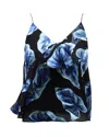 Alice And Olivia Alice & Olivia Delaina Floral Tank Top In Blue Silk In Black