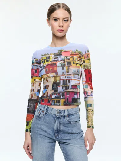 Alice And Olivia Delaina Mesh Long Sleeve Top In Italian Landscape