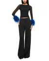 Alice And Olivia Delaina Mesh Feather Cuffed Long Sleeve Top In Black Royal