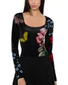 Alice And Olivia Delaina Top In Black Floral