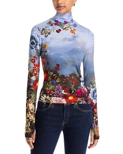 Alice + Olivia Alice And Olivia Delaina Thumb Hole Turtleneck Top In Multi