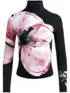 Alice And Olivia Delaina Womens Floral Print Viscose Turtleneck Top In Black
