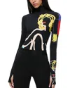 Alice And Olivia Alice + Olivia X Tom Wesselmann Delaina Print Turtleneck Top In Black Print