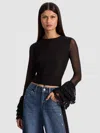 Alice And Olivia Delaina Top With Ruffle Cuff In Black