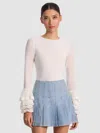 Alice And Olivia Delaina Top With Ruffle Cuff In White