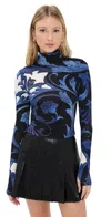 Alice And Olivia Delaina Turtleneck Cropped Top Regal Retreat In Blue
