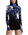 Alice And Olivia Delaina Turtleneck Cropped Top Regal Retreat In Black
