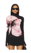 Alice And Olivia Delaina Womens Floral Print Viscose Turtleneck Top In Black