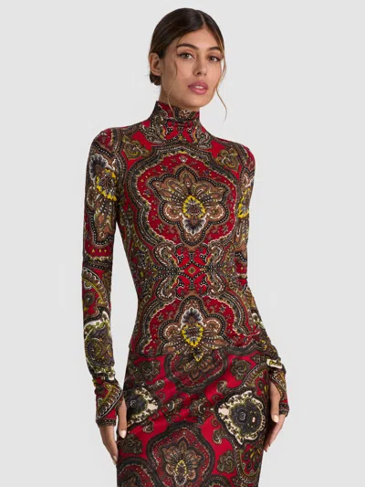 Alice + Olivia Delaina Turtleneck Top In Bon Voyage Hibiscus Multi