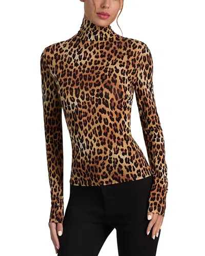 Alice And Olivia Delaina Turtleneck Top In Animal Print