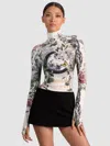 Alice And Olivia Graphic-print Turtleneck Top In White