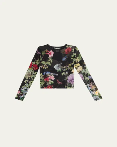 Alice And Olivia Delaina Venus Love Mesh Crop Top In Black