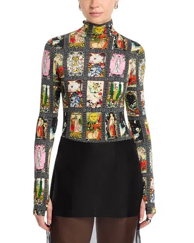 Alice And Olivia Delania Long Sleeve Turtleneck Top In Multi