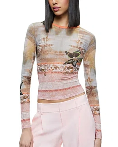 Alice And Olivia Delania Printed Mesh Top In Versaille