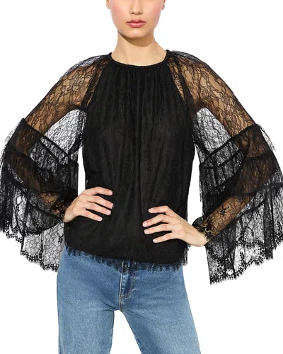 Alice And Olivia Delia Ruffle Angel Sleeve Top In Black