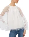 Alice And Olivia Delia Ruffle Angel Sleeve Tunic Top In White