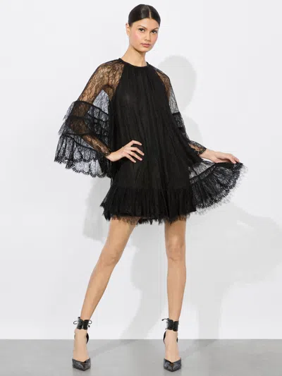 Alice And Olivia Delia Ruffled Tunic Dress In Black