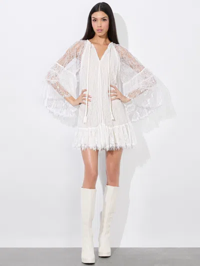 Alice And Olivia Delia Ruffled Tunic Dress In Off White