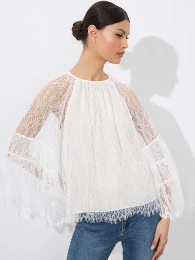 Alice And Olivia Delia Ruffled Tunic Top In Off White