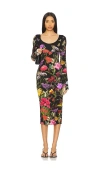 Alice And Olivia Delora Scoop Neck Midi Dress Secret Garden In Black