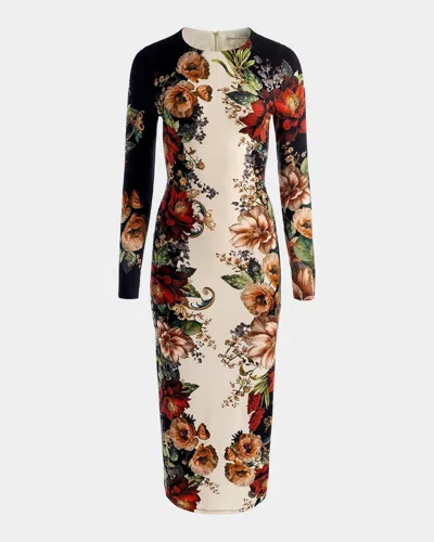 Alice And Olivia Delora Colorblocked Floral Sheath Midi Dress In Multi