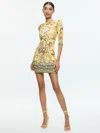 Alice And Olivia Delora Crew Neck Fitted Mini Dress In Yellow