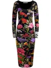 Alice And Olivia Delora Scoop Neck Midi Dress Secret Garden In Black