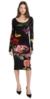 Alice And Olivia In The Wind Floral Delora Scoop-neck Velvet Midi Dress In Black