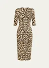 Alice And Olivia Delora Fitted Leopard Mock-neck Dress In Leopard