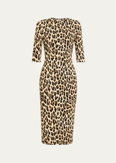 ALICE AND OLIVIA DELORA FITTED LEOPARD MOCK-NECK DRESS