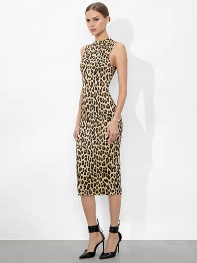 Alice And Olivia Delora Fitted Mock Neck Dress In Animal Print